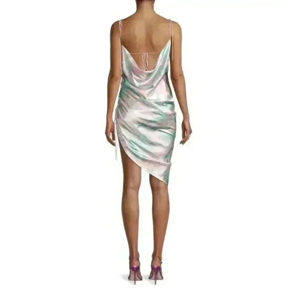 For Love & Lemons Mini Slip Dress XS Tie Dye Ruched Open Back Asymmetric Strappy - Picture 3 of 16